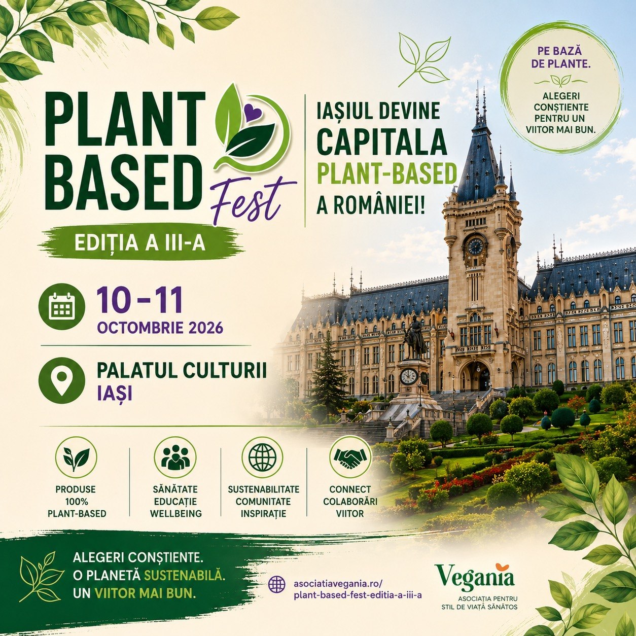 Afiș Plant Based Fest Iași 2026 ediția a III-a, 10-11 octombrie, Palatul Culturii 1